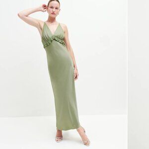 Reformation Madrigal Satin Dress in Artichoke